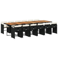 vidaXL Set da Pranzo da Giardino 13pz con Cuscini Nero in Polyrattan