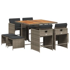 vidaXL Set da Pranzo da Giardino 9 pz con Cuscini in Polyrattan Grigio