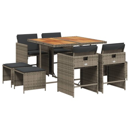 vidaXL Set da Pranzo da Giardino 9 pz con Cuscini in Polyrattan Grigio