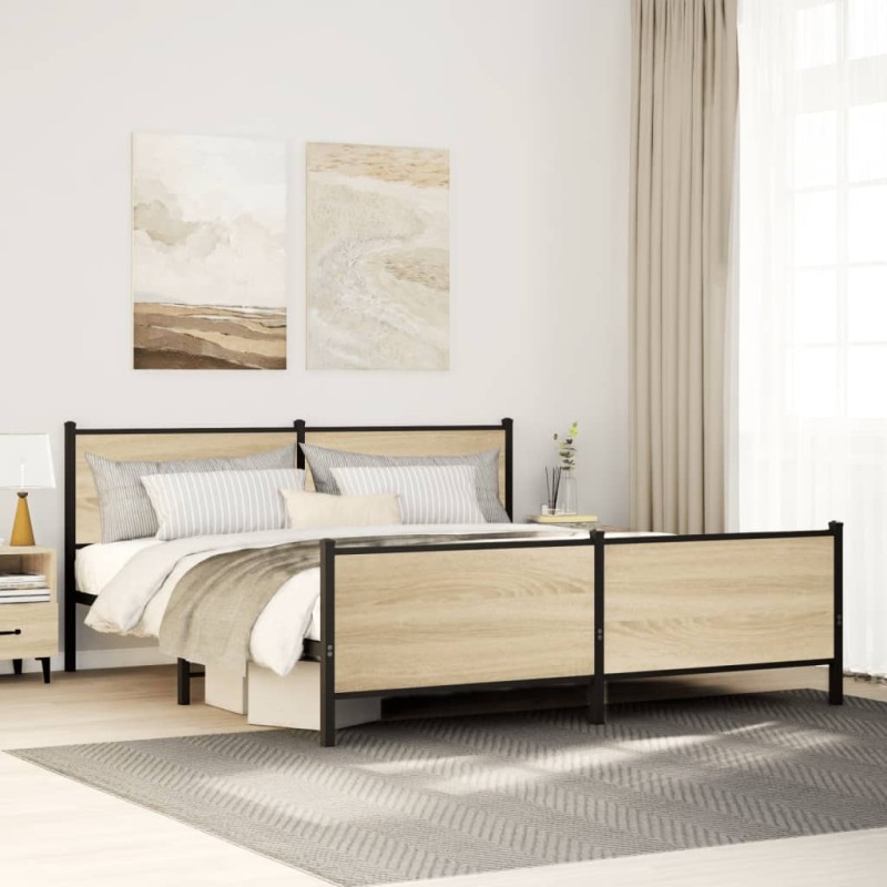 vidaXL Giroletto senza Materaso in Metallo Rovere Sonoma 180x200 cm