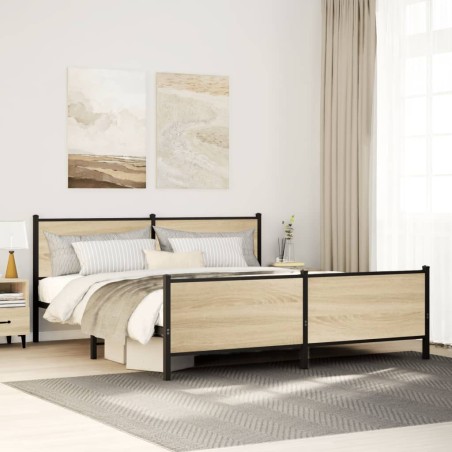 vidaXL Giroletto senza Materaso in Metallo Rovere Sonoma 180x200 cm