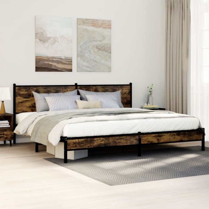 vidaXL Giroletto senza Materaso in Metallo Rovere Fumo 193x203 cm vidaXL Giroletto senza Materaso in Metallo Rovere Fumo 193x203 cm