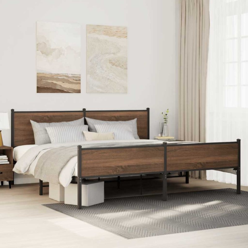 vidaXL Giroletto senza Materaso in Metallo Rovere Marrone 193x203 cm vidaXL Giroletto senza Materaso in Metallo Rovere Marrone 193x203 cm