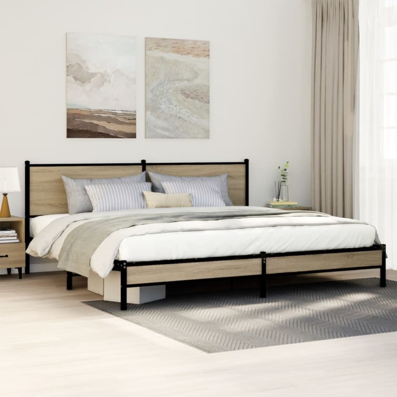 vidaXL Giroletto senza Materaso in Metallo Rovere Sonoma 193x203 cm vidaXL Giroletto senza Materaso in Metallo Rovere Sonoma 193x203 cm
