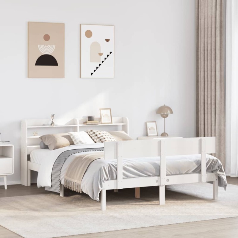 vidaXL Letto senza Materasso Bianco 135x190 cm Legno Massello di Pino vidaXL Letto senza Materasso Bianco 135x190 cm Legno Massello di Pino