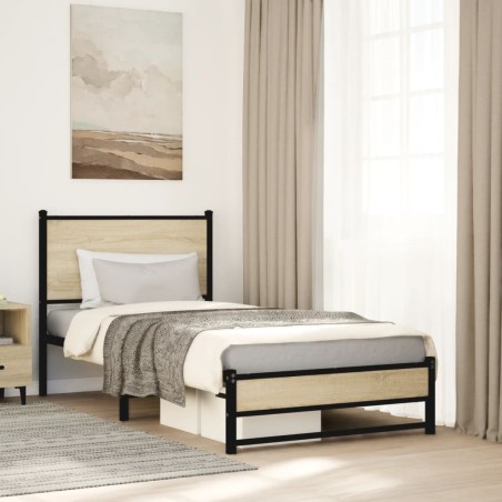 vidaXL Giroletto senza Materaso in Metallo Rovere Sonoma 75x190 cm