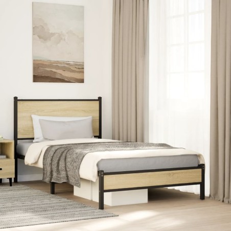 vidaXL Giroletto senza Materaso in Metallo Rovere Sonoma 100x190 cm