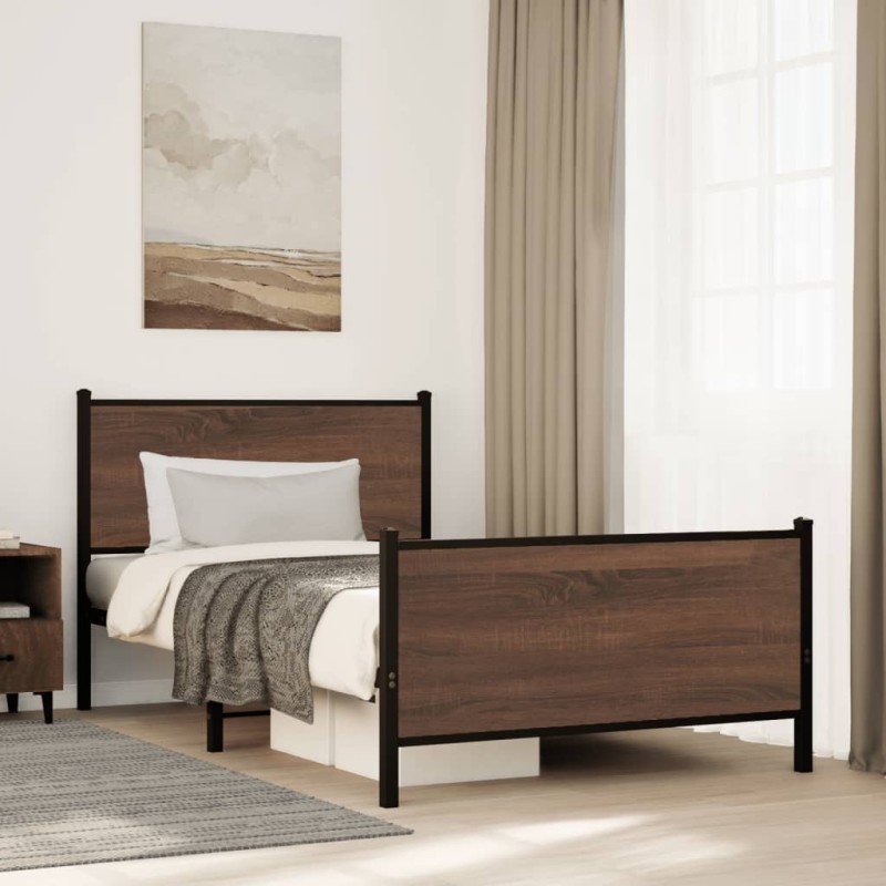 vidaXL Giroletto senza Materasso in Metallo Rovere Marrone 107x203 cm vidaXL Giroletto senza Materasso in Metallo Rovere Marrone 107x203 cm