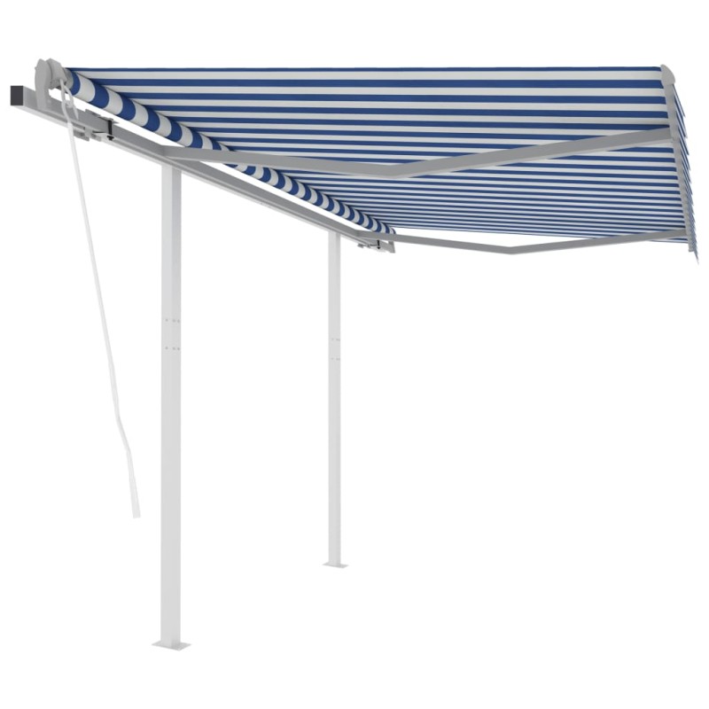 Tenda da Sole Retrattile Automatica con Pali 3x2,5m Blu Bianca Tenda da Sole Retrattile Automatica con Pali 3x2,5m Blu Bianca