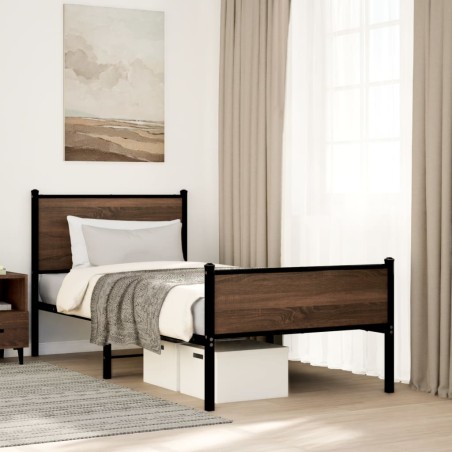 vidaXL Giroletto senza Materasso in Metallo Rovere Marrone 90x190 cm