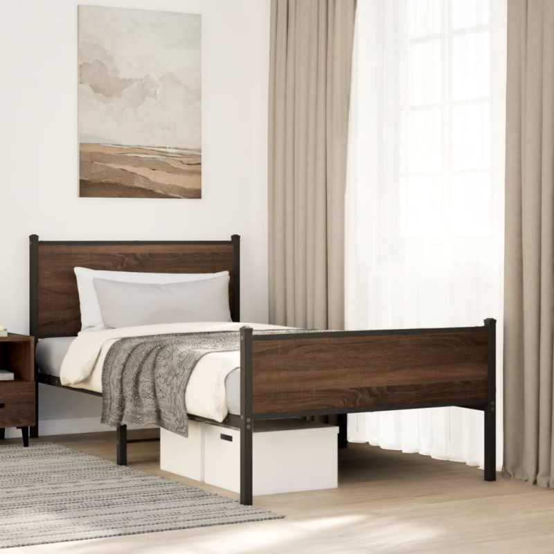 vidaXL Giroletto senza Materasso in Metallo Rovere Marrone 100x190 cm