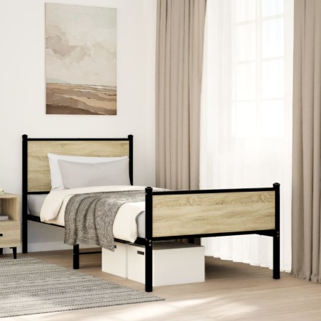 vidaXL Giroletto senza Materaso in Metallo Rovere Sonoma 80x200 cm