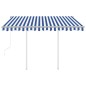 Tenda da Sole Retrattile Automatica con Pali 3x2,5m Blu Bianca Tenda da Sole Retrattile Automatica con Pali 3x2,5m Blu Bianca