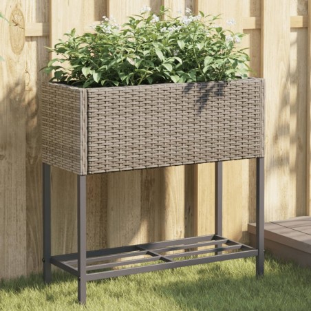 vidaXL Fioriera da Giardino con Ripiano Grigia in Polyrattan