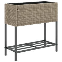 vidaXL Fioriera da Giardino con Ripiano Grigia in Polyrattan
