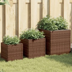 vidaXL Fioriere da Giardino 3 pz Marroni in Polyrattan