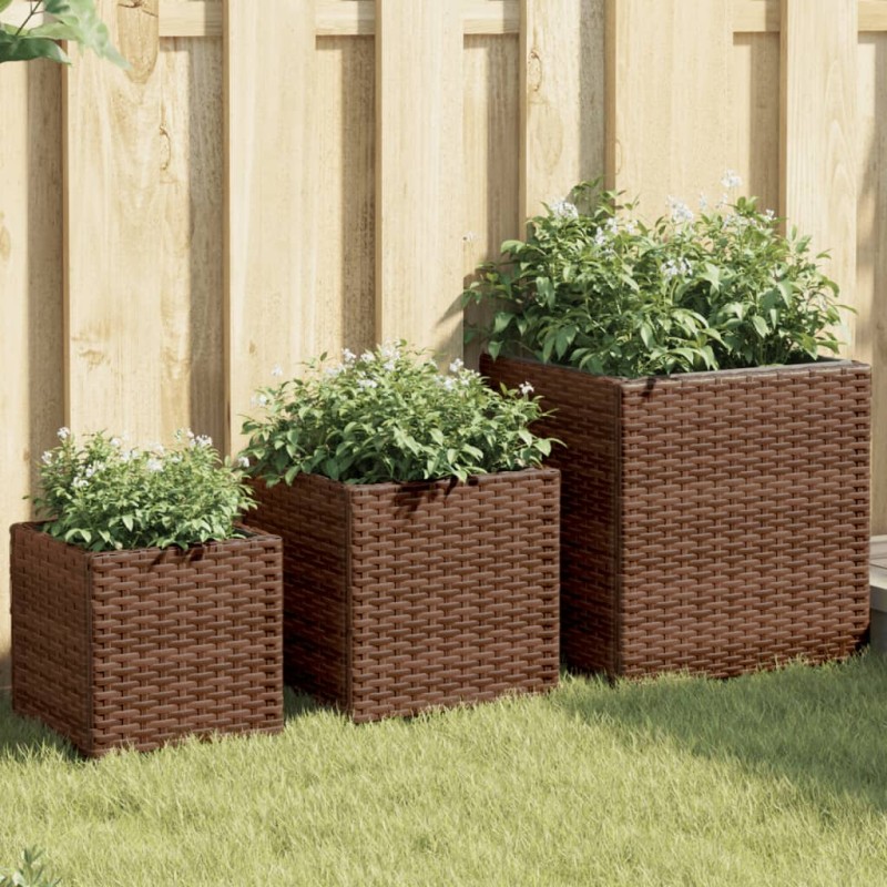 vidaXL Fioriere da Giardino 3 pz Marroni in Polyrattan