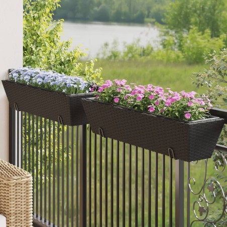 vidaXL Fioriere con Ganci 2 pz Nere in Polyrattan