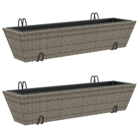 vidaXL Fioriere con Ganci 2 pz Grigie in Polyrattan
