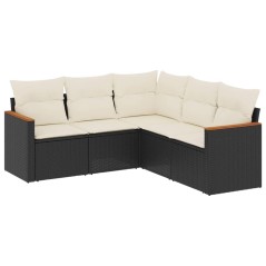 vidaXL Set Divani da Giardino 5 pz con Cuscini in Polyrattan Nero