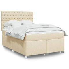 vidaXL Giroletto a Molle con Materasso Crema 140x200 cm in Tessuto