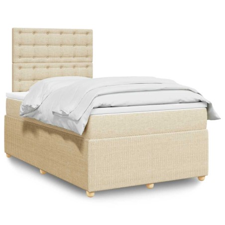 vidaXL Giroletto a Molle con Materasso Crema 120x190 cm in Tessuto