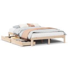 vidaXL Giroletto con Cassetti 150x200 cm in Legno Massello di Pino