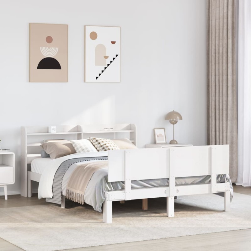 vidaXL Giroletto con Testiera Bianco 150x200 cm Legno Massello di Pino vidaXL Giroletto con Testiera Bianco 150x200 cm Legno Massello di Pino