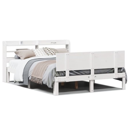 vidaXL Giroletto con Testiera Bianco 135x190 cm Legno Massello di Pino