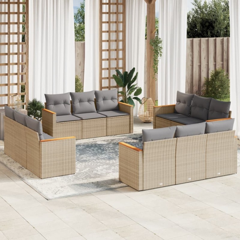 vidaXL Set Divano da Giardino 12 pz con Cuscini Beige Misto Polyrattan vidaXL Set Divano da Giardino 12 pz con Cuscini Beige Misto Polyrattan