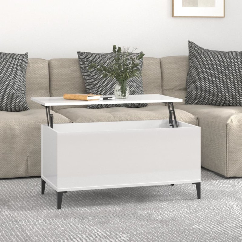 Tavolino Salotto Bianco Lucido 90x44,5x45 cm Legno Multistrato Tavolino Salotto Bianco Lucido 90x44,5x45 cm Legno Multistrato