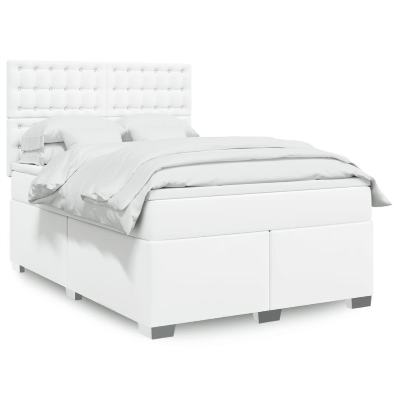 vidaXL Giroletto a Molle con Materasso Bianco 140x200 cm in Similpelle vidaXL Giroletto a Molle con Materasso Bianco 140x200 cm in Similpelle