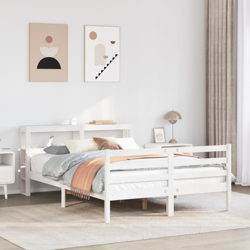 vidaXL Giroletto con Testiera Bianco 135x190 cm Legno Massello di Pino vidaXL Giroletto con Testiera Bianco 135x190 cm Legno Massello di Pino