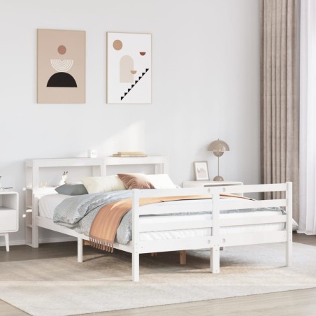 vidaXL Giroletto con Testiera Bianco 135x190 cm Legno Massello di Pino
