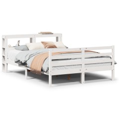 vidaXL Giroletto con Testiera Bianco 135x190 cm Legno Massello di Pino