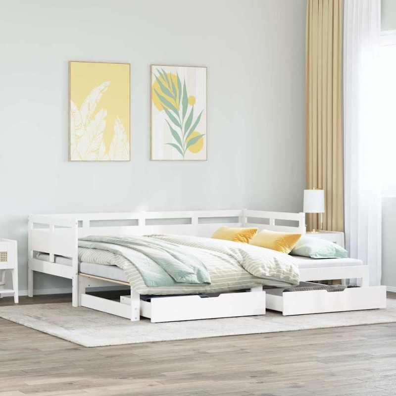 vidaXL Letto Estraibile con Cassetti senza Materasso Bianco 90x190 cm vidaXL Letto Estraibile con Cassetti senza Materasso Bianco 90x190 cm