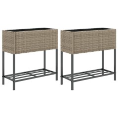 vidaXL Fioriere Giardino con Ripiani 2pz Grigie 70x28x70cm Polyrattan