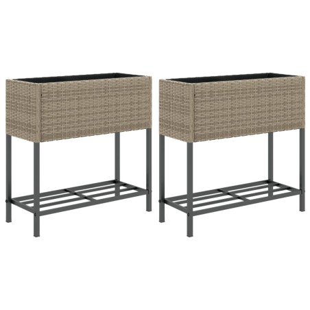 vidaXL Fioriere Giardino con Ripiani 2pz Grigie 70x28x70cm Polyrattan