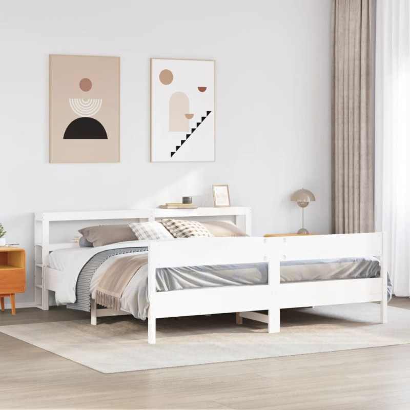 vidaXL Giroletto senza Materasso Bianco 200x200 cm Legno Massello Pino vidaXL Giroletto senza Materasso Bianco 200x200 cm Legno Massello Pino