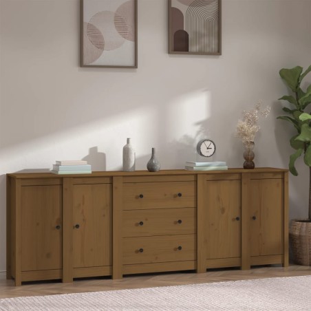 Credenza Miele 230x35x80 cm in Legno Massello di Pino