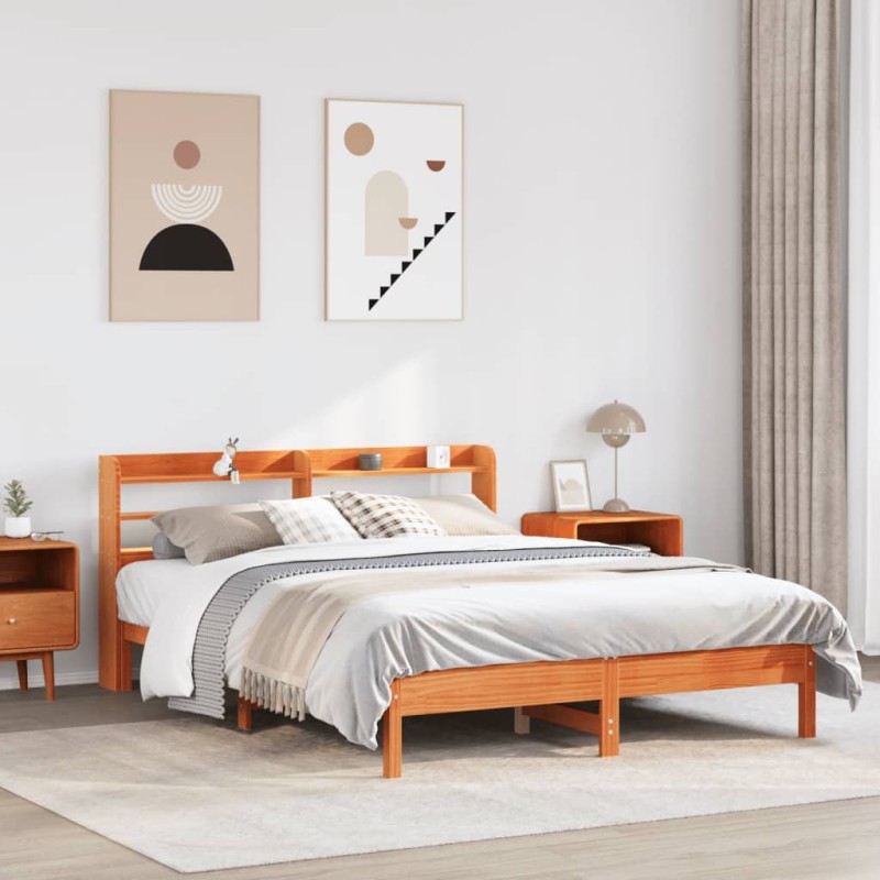 vidaXL Letto senza Materasso Marrone Cera 140x190 cm in Legno di Pino vidaXL Letto senza Materasso Marrone Cera 140x190 cm in Legno di Pino