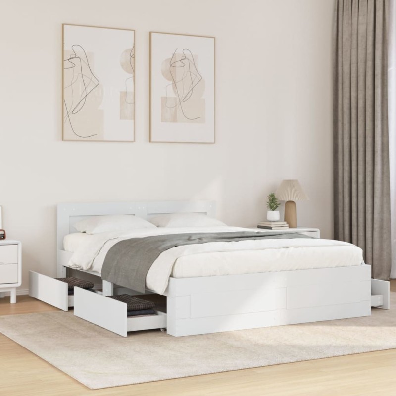 vidaXL Giroletto con Testiera Bianco 135x190 cm in Legno Multistrato vidaXL Giroletto con Testiera Bianco 135x190 cm in Legno Multistrato