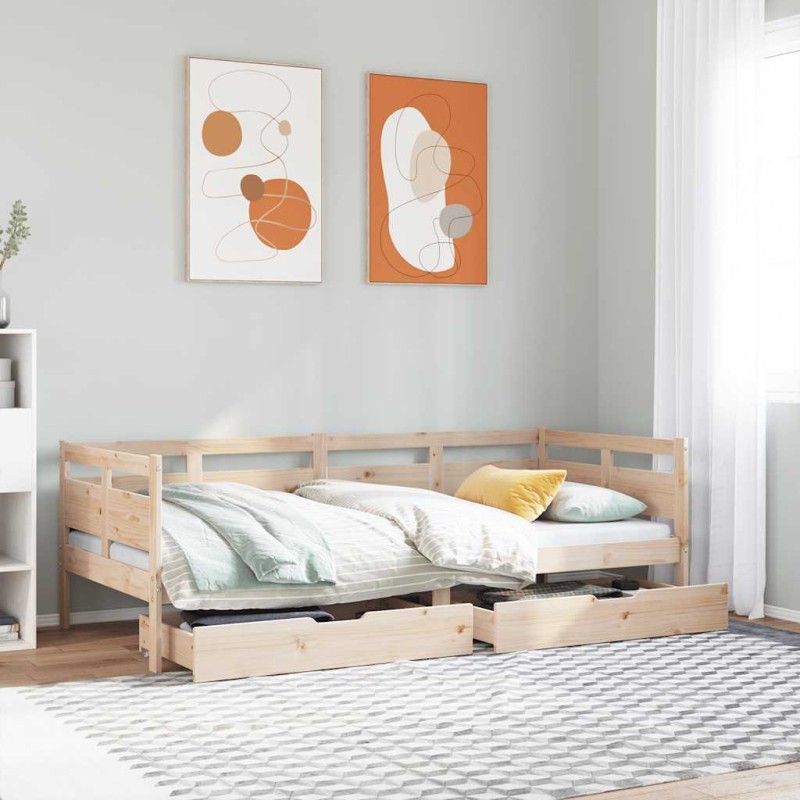 vidaXL Dormeuse con Cassetti 90x190 cm in Legno Massello Pino vidaXL Dormeuse con Cassetti 90x190 cm in Legno Massello Pino
