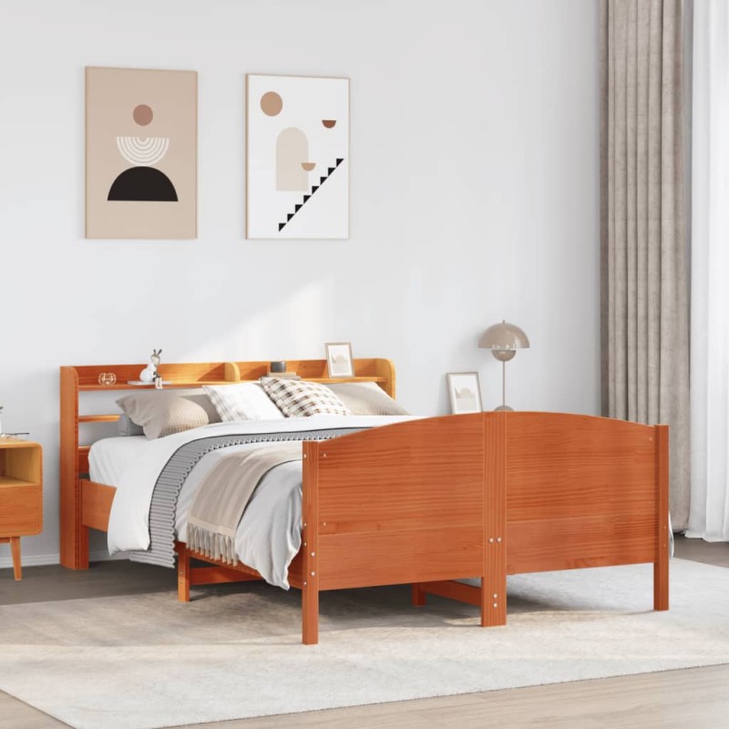 vidaXL Letto senza Materasso Marrone Cera 120x190 cm in Legno di Pino vidaXL Letto senza Materasso Marrone Cera 120x190 cm in Legno di Pino