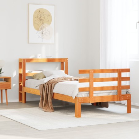 vidaXL Giroletto con Testiera Marrone Cera 100x200 cm Massello Pino