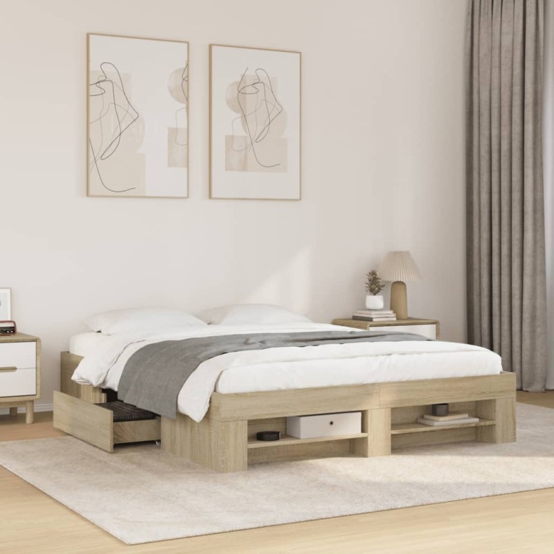 vidaXL Giroletto senza Materasso Rovere Sonoma 160x200cm in Truciolato vidaXL Giroletto senza Materasso Rovere Sonoma 160x200cm in Truciolato