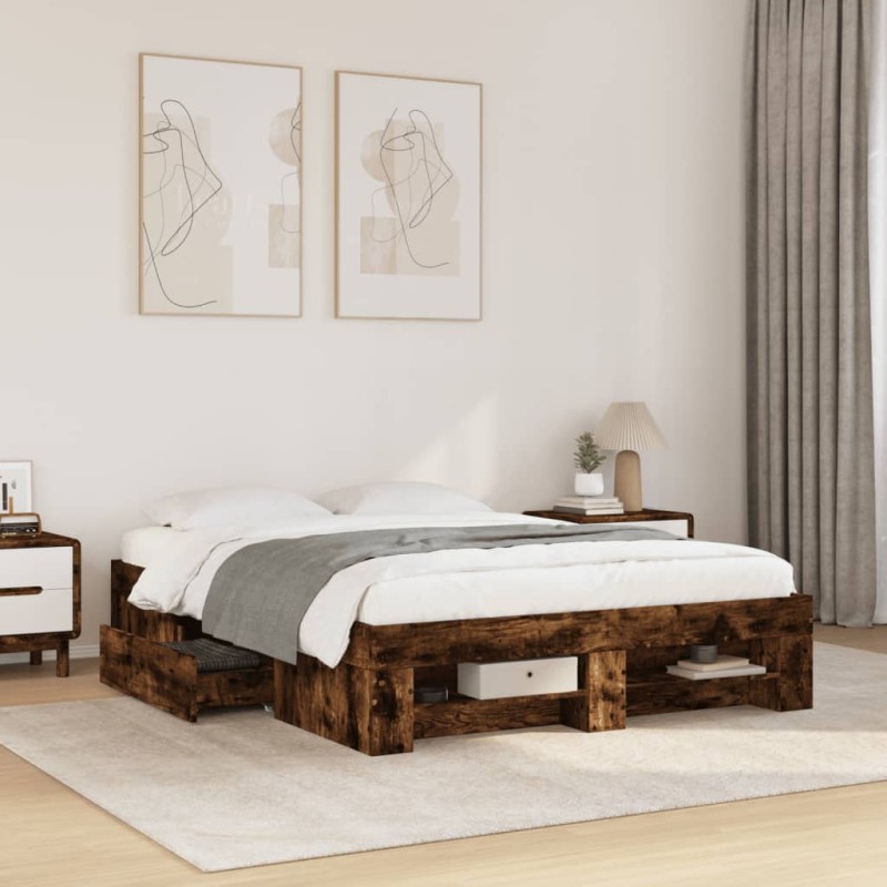 vidaXL Giroletto senza Materasso Rovere Fumo 140x190 cm in Truciolato vidaXL Giroletto senza Materasso Rovere Fumo 140x190 cm in Truciolato