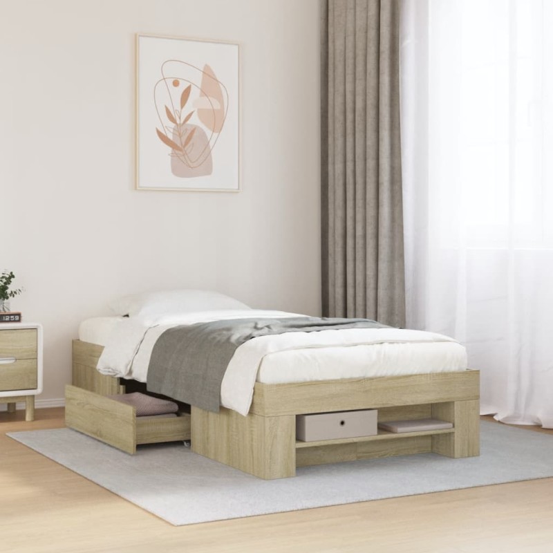 vidaXL Giroletto senza Materasso Rovere Sonoma 75x190 cm in Truciolato vidaXL Giroletto senza Materasso Rovere Sonoma 75x190 cm in Truciolato