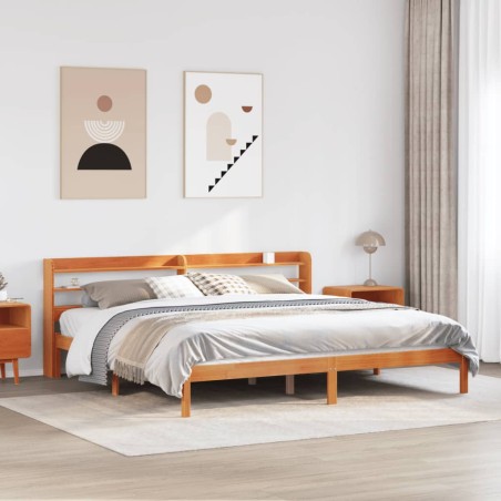 vidaXL Giroletto con Testiera Marrone Cera 200x200 cm Massello Pino