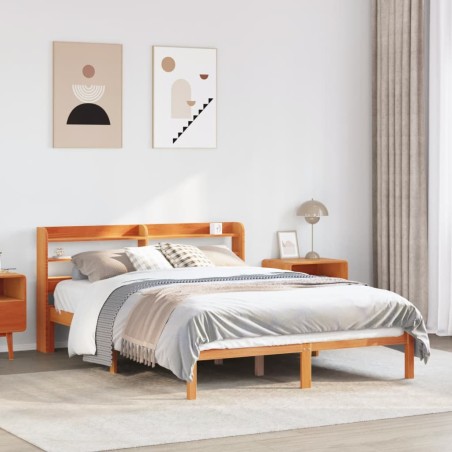 vidaXL Giroletto con Testiera Marrone Cera 160x200 cm Massello Pino